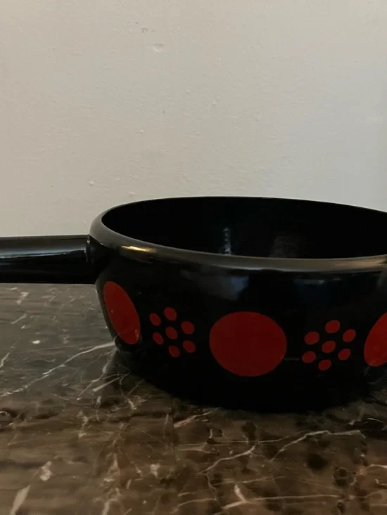 Vintage MCM Swiss Perk Polka Dot Enamel Sauce Pan