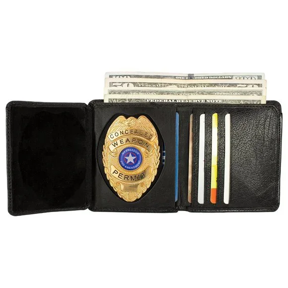 Leather Bifold Badge Wallet for Police & Law Enforcement, ID Badge Holder