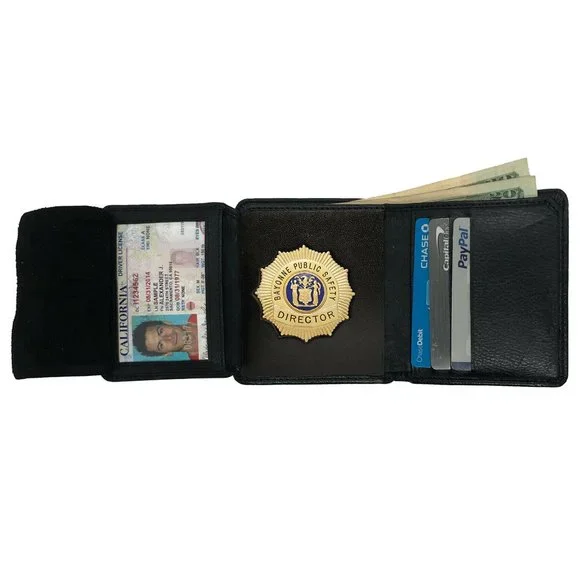 Leather Concealed Carry Badge Wallet with 12 Star Shield Holder, Bifold Wallet