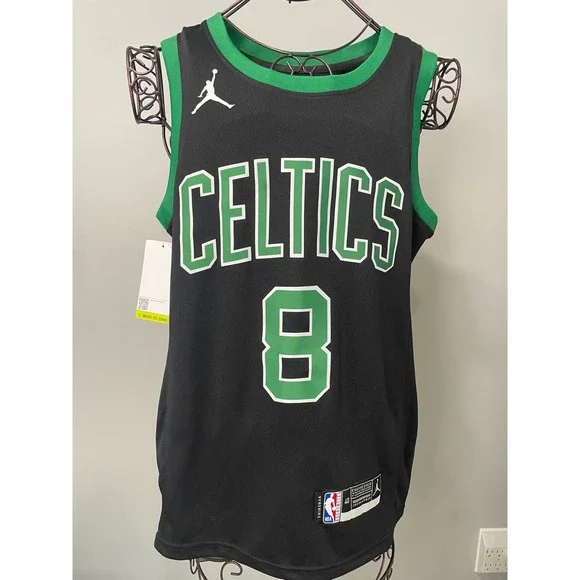 NWT Nike Jordan Boston Celtics Kristaps Porzingis Black Jersey #8 Mens Small 40