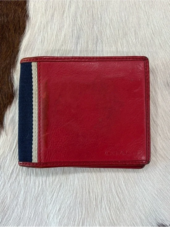 Coach Heritage Web Leather Compact ID Wallet Men’s Red