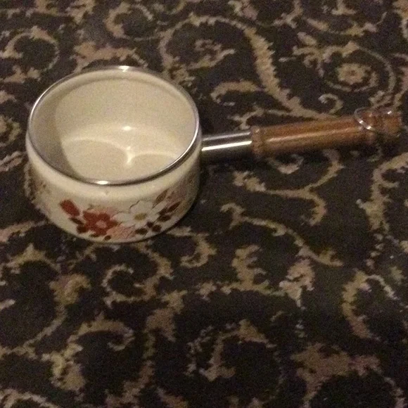 Vintage Kingsbury Cream and Brown Cookware Saucepan with Wooden Handle