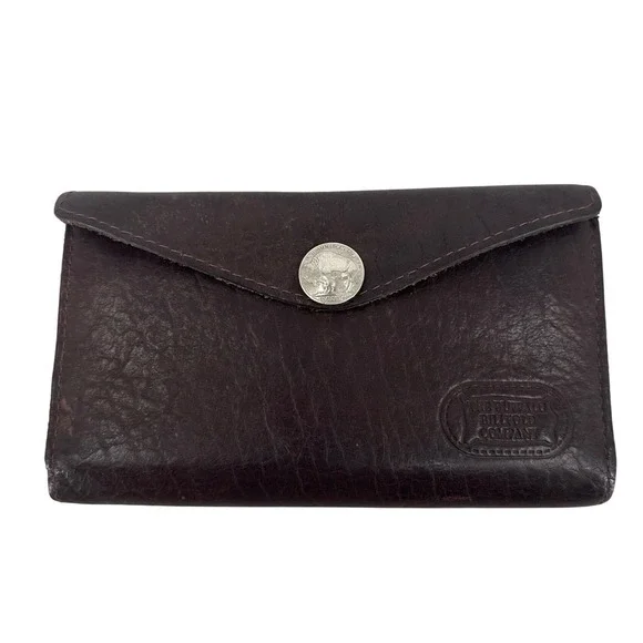 The‎ Buffalo Billfold Company Brown Leather Trifold Wallet Buffalo Nickel Snap