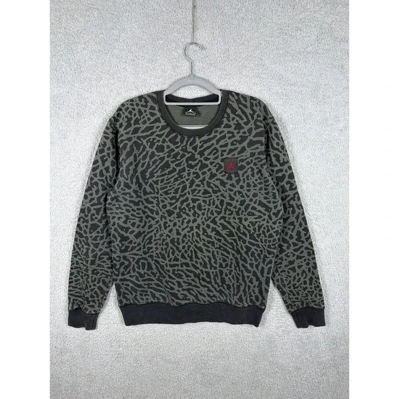 Jordan Sweatshirt Mens M‎ Gray Elephant Print Cotton Pullover Flight Jumpman