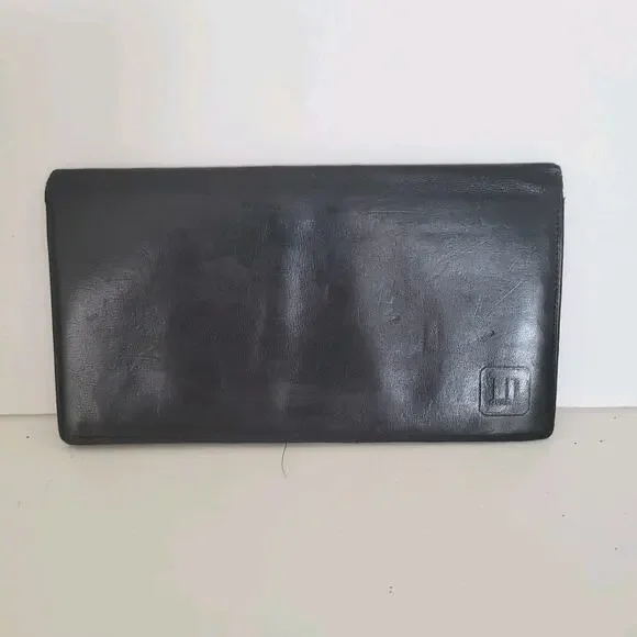 Dunhill Designer Card Slim Bill Holder Wallet Black Bifold Leather Long Retro