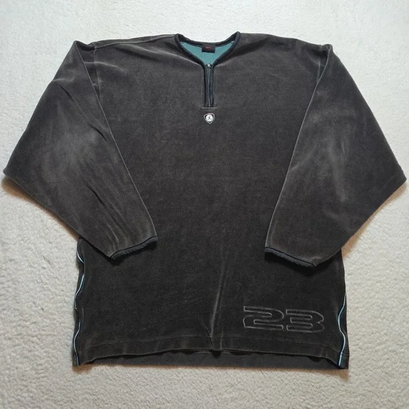 Y2K Jordan Velour Quarter Zip Shirt Men's Medium Black Oversized Longsleeve