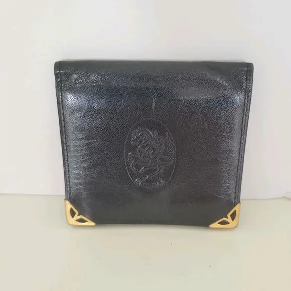 Leonardo Cenbale Vintage Wallet Black Coin Case Holder PouchLeather Compact Mini