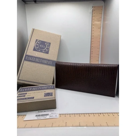 Ranger Belt Company Mens Brown Lizard Embossed Leather Long Bifold Wallet NIB
