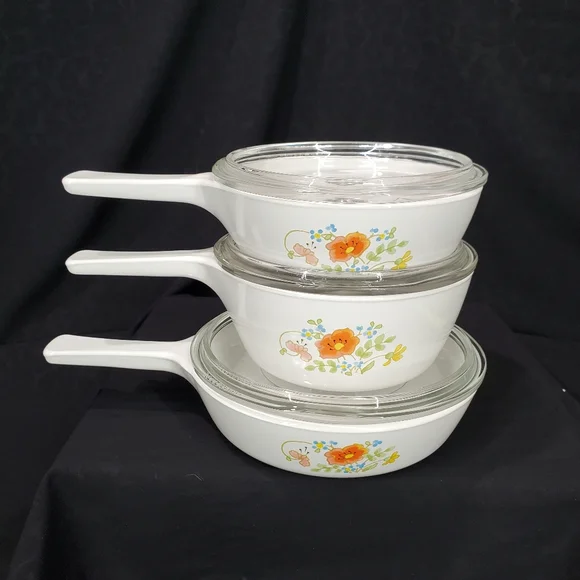Vintage Corning Ware Wildflower Menuette Set With Lids EUC