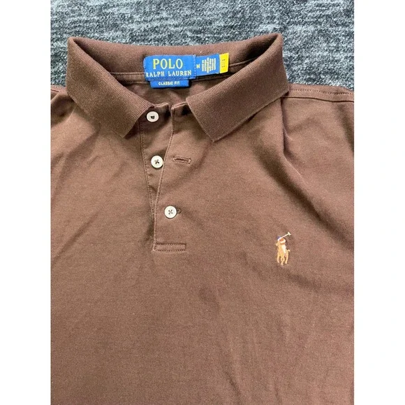 Polo Ralph Lauren Polo Shirt Mens Medium Brown Classic Fit Short Sleeve Pique
