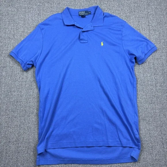 Polo Ralph Lauren Polo Shirt Mens L Blue Short Sleeve Yellow Pony Classic Fit