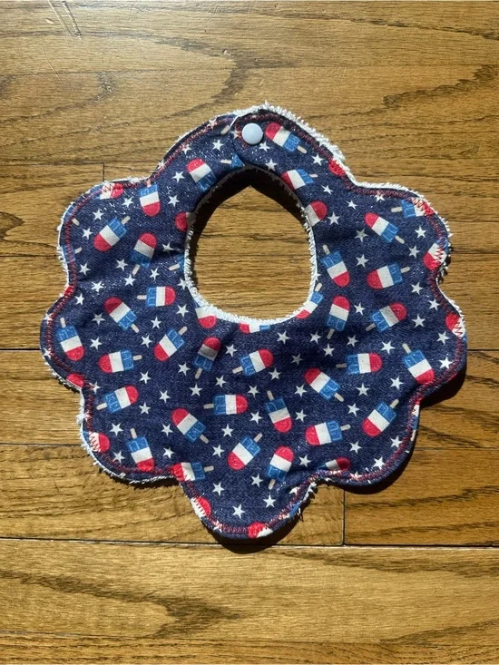 Baby Bib - Navy Red & White Pattern