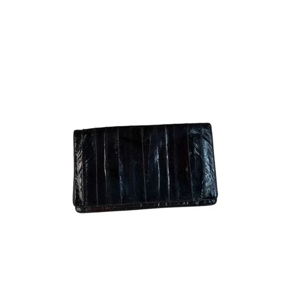 Vintage Eel Skin checkbook cover dark Brown Genuine‎ Leather