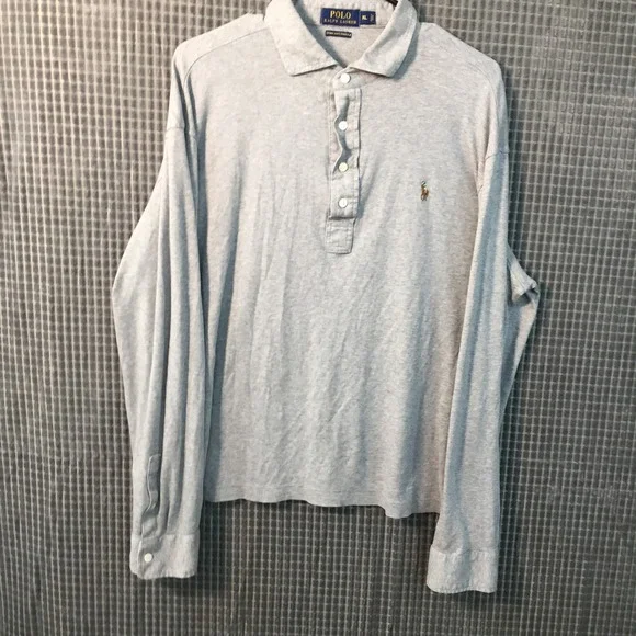 Polo Ralph Lauren Mens XL Gray Pima Soft Touch Long Sleeve Polo Shirt