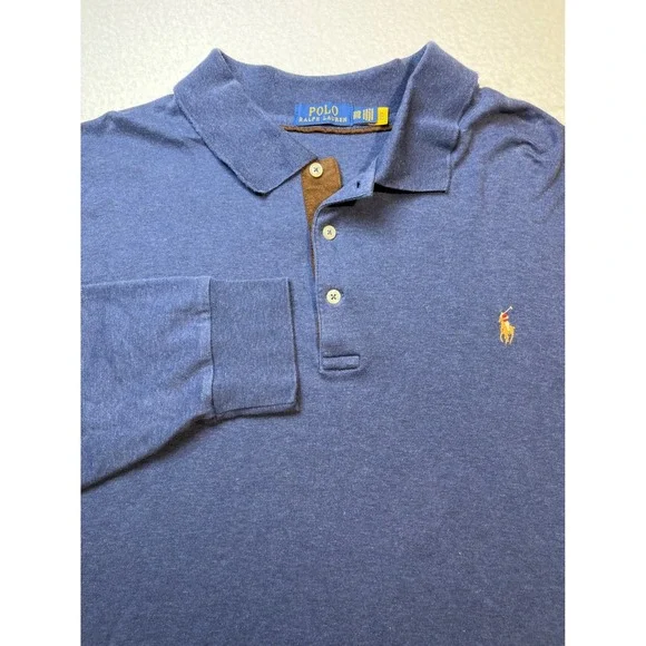 Polo Ralph Lauren Blue Heather Long Sleeve Polo Shirt 2XB Big Tall Pony Logo