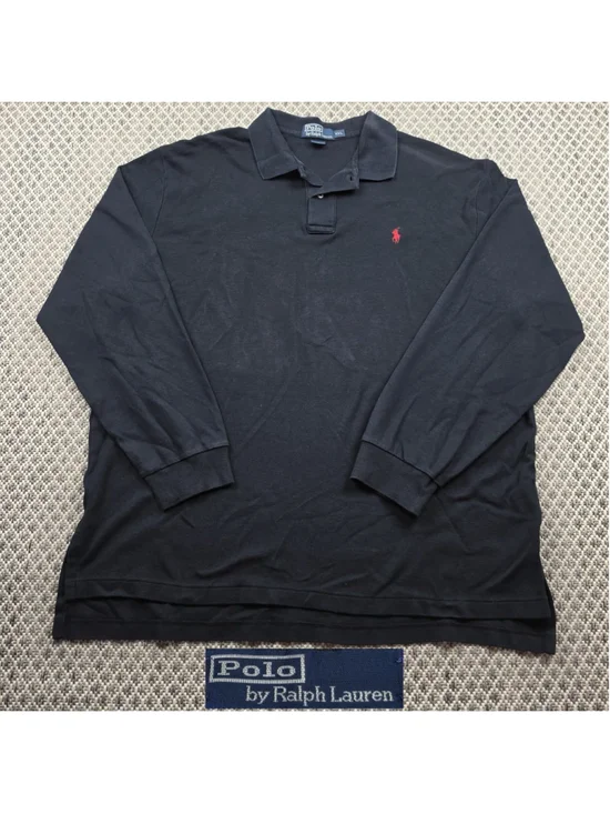 Polo Ralph Lauren Mens XXL Black Long Sleeve Polo Shirt Red Pony Cotton