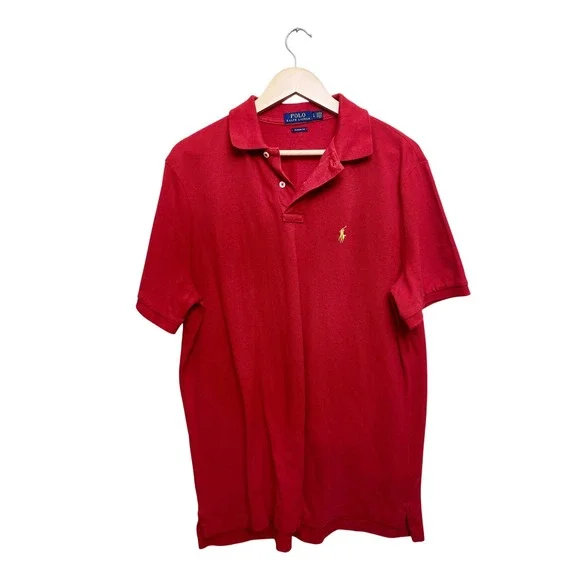 Polo Ralph Lauren Mens Classic Fit Pique Polo Shirt Red Yellow Pony Large