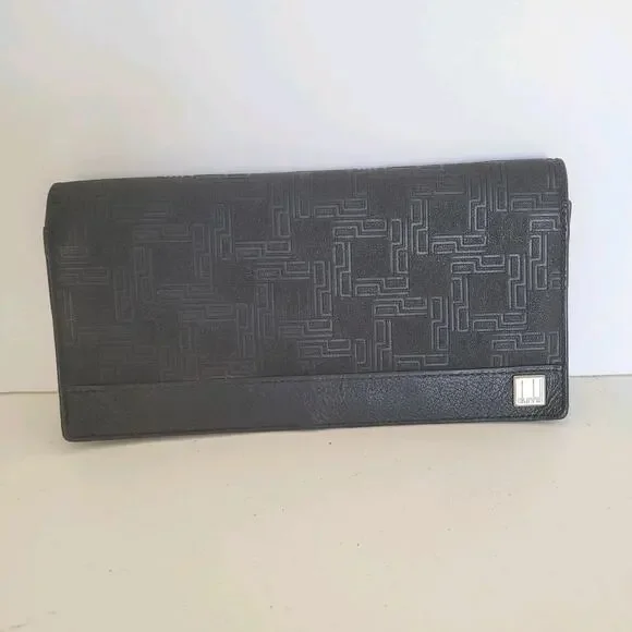 Dunhill Designer Bill Card Holder Wallet Black Bifold Textured Leather Folding