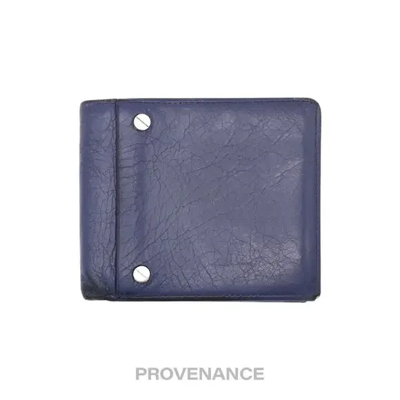 🔴 Balenciaga Screw Stud Bifold Wallet - Navy Blue Lambskin