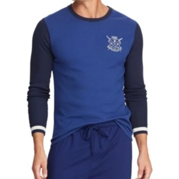 NEW Polo Ralph Lauren Logo Crest Blue Pajama Shirt