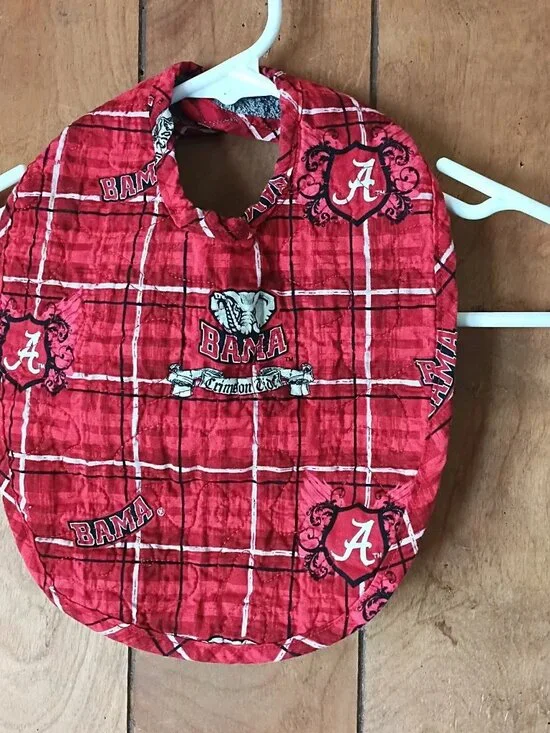 Alabama Crimson Tide Baby Bib Red Plaid Allover Logo BAMA Infant Feeding Bib