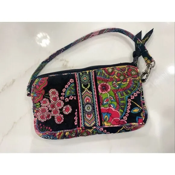 Vera Bradley Quilted Floral Paisley Little Small Bag Purse Black Background
