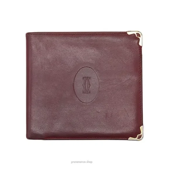 🔴 Cartier Bifold Wallet - Burgundy Calfskin Leather