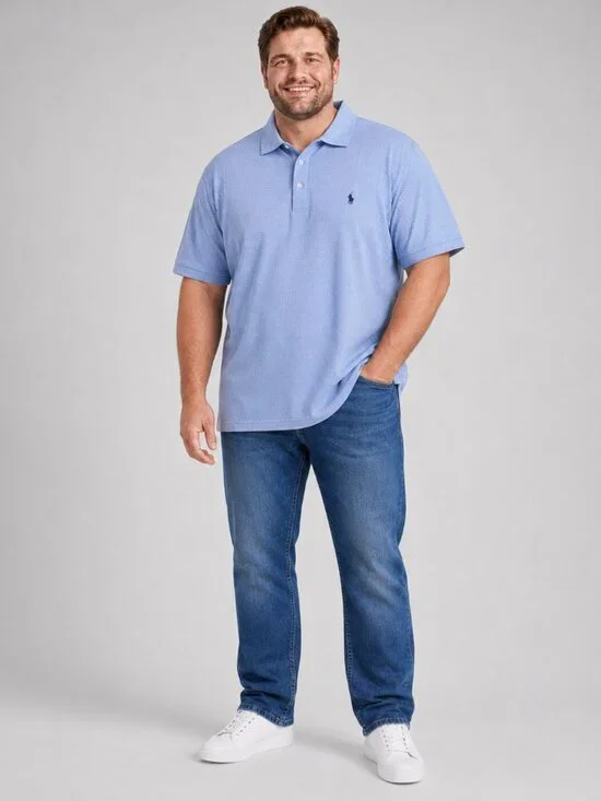 NEW POLO RALPH LAUREN Herringbone Jersey Polo Shirt Blue Cotton Short Sleeve 4XB