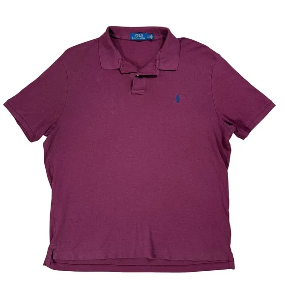 L Polo Ralph Lauren Mens Maroon Blue‎ Pony Short Sleeve Polo Preppy Heritage