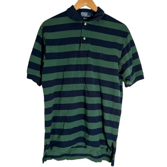 Vintage Polo Ralph Lauren Men's Striped Short Sleeve Polo Shirt Green Blue‎ Med