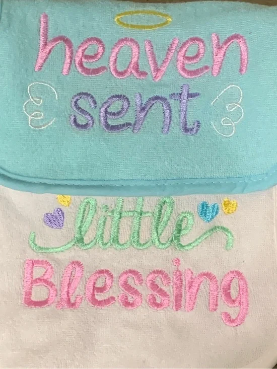 🟢 Heaven Sent Little Blessing Pink & Aqua Baby Bib Set