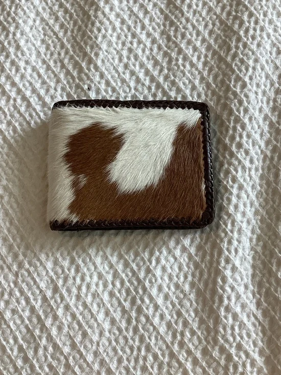Leather Cowhide Bifold Wallet - Brown & White