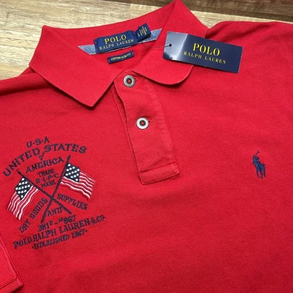 Polo Ralph Lauren USA Flag Eagle Polo Shirt Red Patriotic July 4th Men's XL New