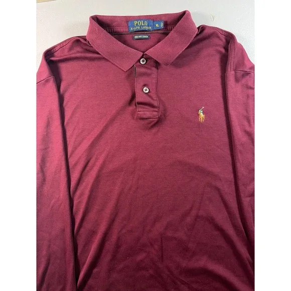 Polo Ralph Lauren Polo Shirt Mens XL Burgundy Long Sleeve Pima Soft Touch Cotton