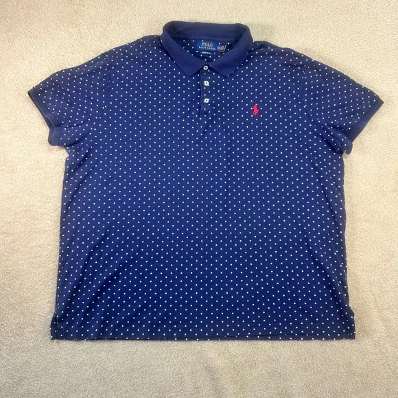 Polo Ralph Lauren Men's Custom Slim Fit Navy Blue‎ Polka Dot Polo Shirt XXL
