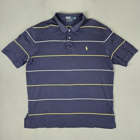 Polo Ralph Lauren Moisture Management Polo Shirt‎ Mens 2XL Blue Stripped Golf