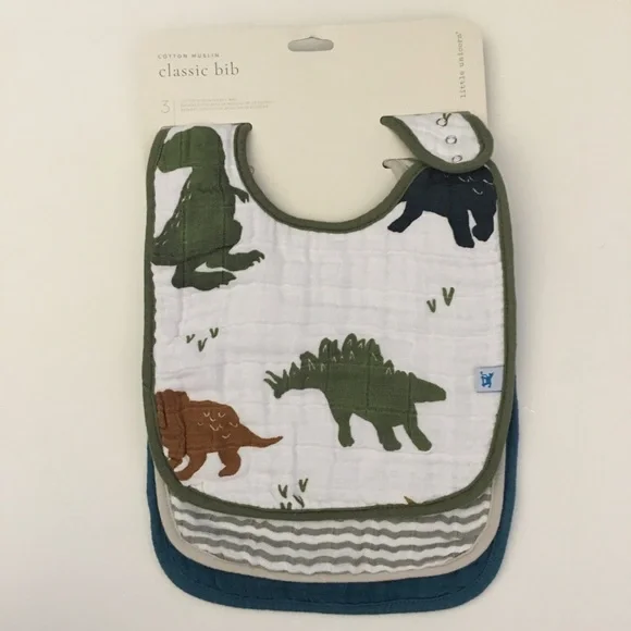 Cotton Muslin Baby Bibs Set of 3 Dinosaurs, Stripes Solid NEW | Little Unicorn