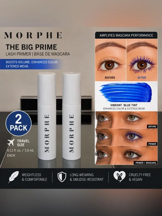 2 X Morphe The Big Prime Lash Primer Travel Size 0.11 oz / 3.5 mL, Blue, NWOB