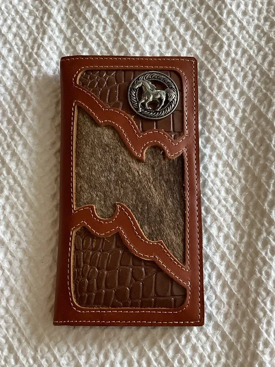 Brown Western Leather & Hair-On Hide Men's Long Wallet