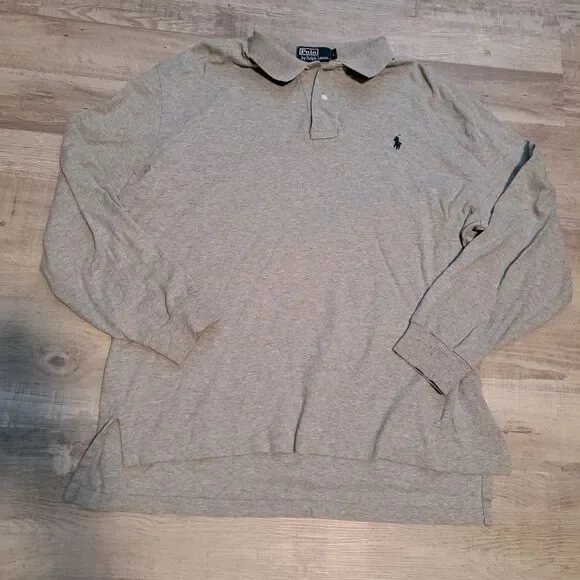 VTG Polo Ralph Lauren Men's Cotton Gray Long Sleeve‎ Polo Shirt Large 50