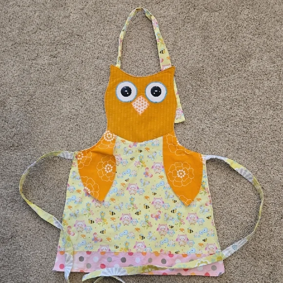 Kids Owl Apron in Yellow and Orange - Brand