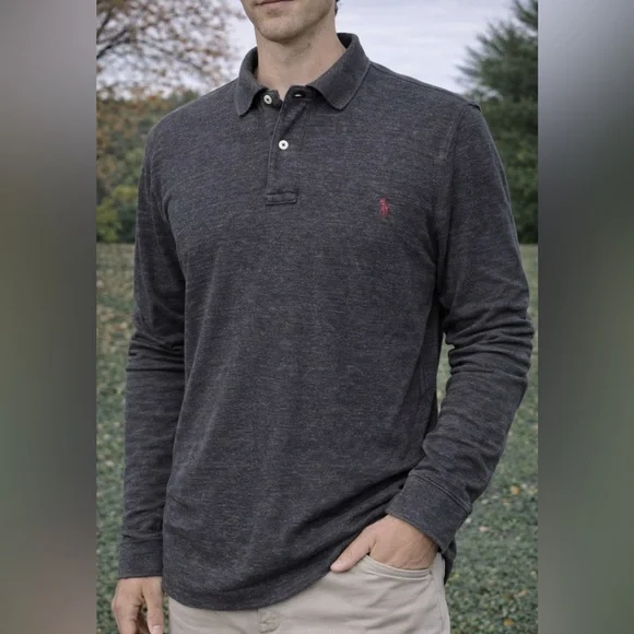 Polo Ralph Lauren Charcoal Cool Cross Dyed Pattern L/S Polo Shirt Men's Sz XXL