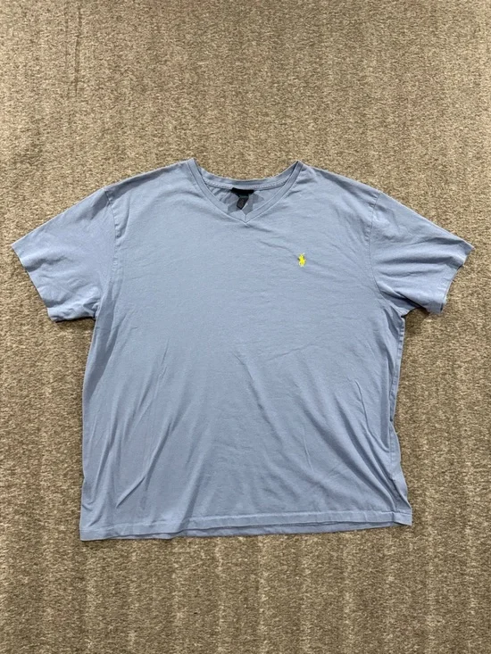 Polo by Ralph Lauren Blue V-Neck‎ Tee with Yellow Pony Size XXL
