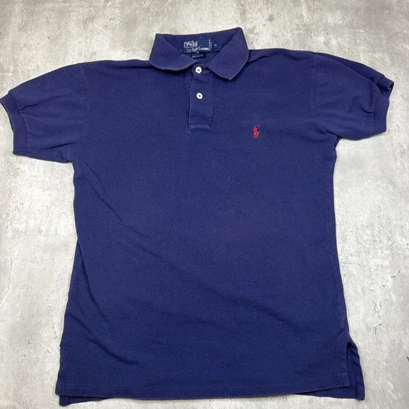 Vintage Polo Ralph Lauren Polo Shirt Mens M Slim Fit Navy Blue Made In USA 90s