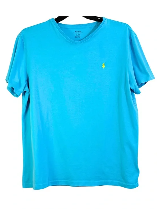 Polo Ralph Lauren Aqua Blue V-Neck Pony T-Shirt Large