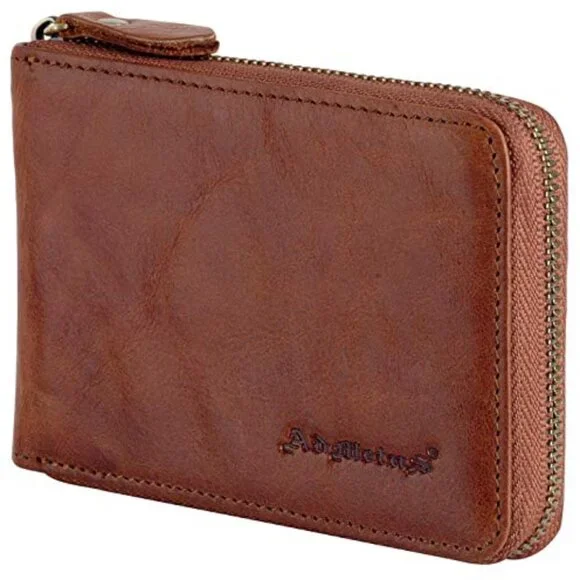 Men's Zipper Wallet Leather Bifold Wallets Slim RFID‎ Blocking