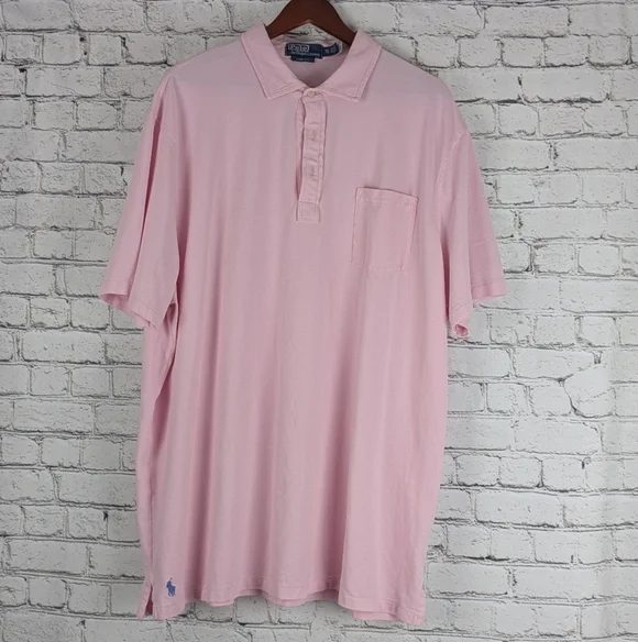 Pink Polo Ralph Lauren short sleeve three button pocket shirt, blue, tall