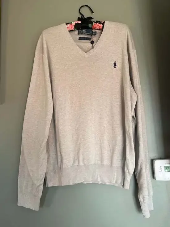 Polo Ralph Lauren XXL Pima Cotton V-Neck Sweater in Oatmeal Heather