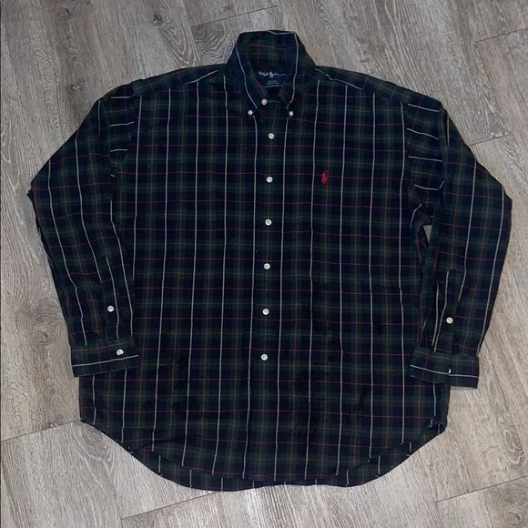Polo by Ralph Lauren Men's Checkered Shirt - navy and Green xl 100% cotton