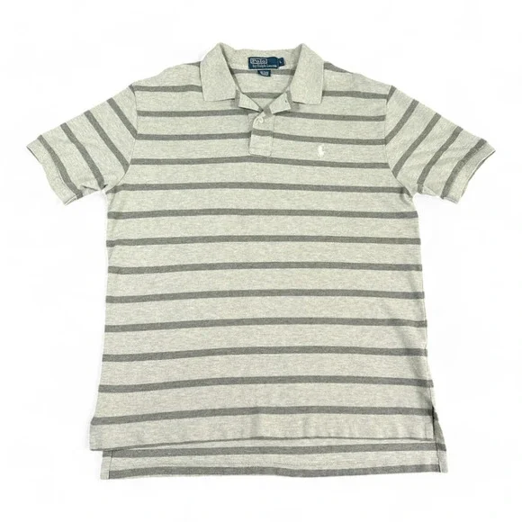 Vintage Ralph Lauren Polo Shirt Adult LARGE Gray Stripe Monochrome 90s